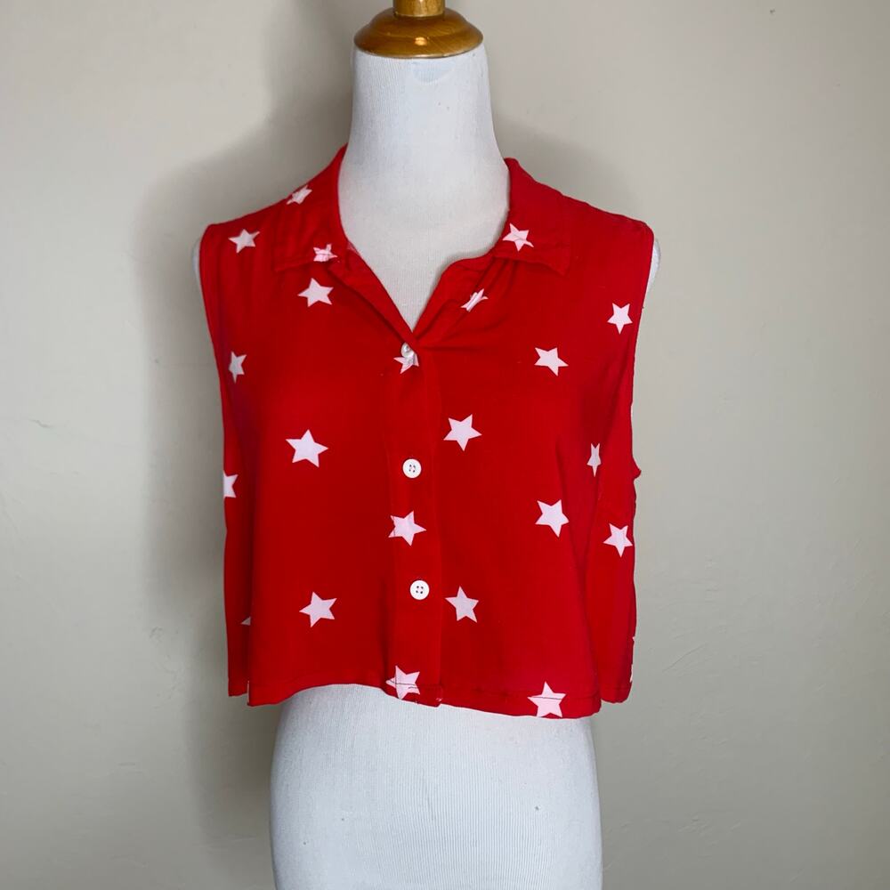 Fifth Sun Red Stars Button Up Sleeveless Top Size Large Western July 4th